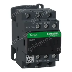 LC1D09E7 IEC contactor, TeSys Deca, nonreversing, 9A, 5HP at 480VAC, up to 100kA SCCR, 3 phase, 3 NO, 48VAC 50/60Hz coil, open style