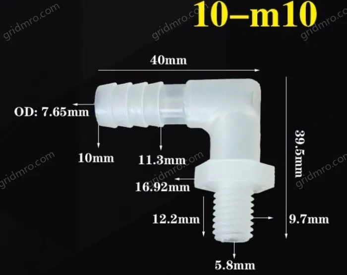 10-M10-M thread right angle elbow