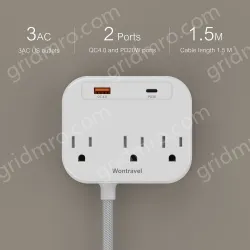 20W PD quick charger 3 AC Outlet Power Strip