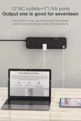 12 AC Outlets Surge Protector Power Strip